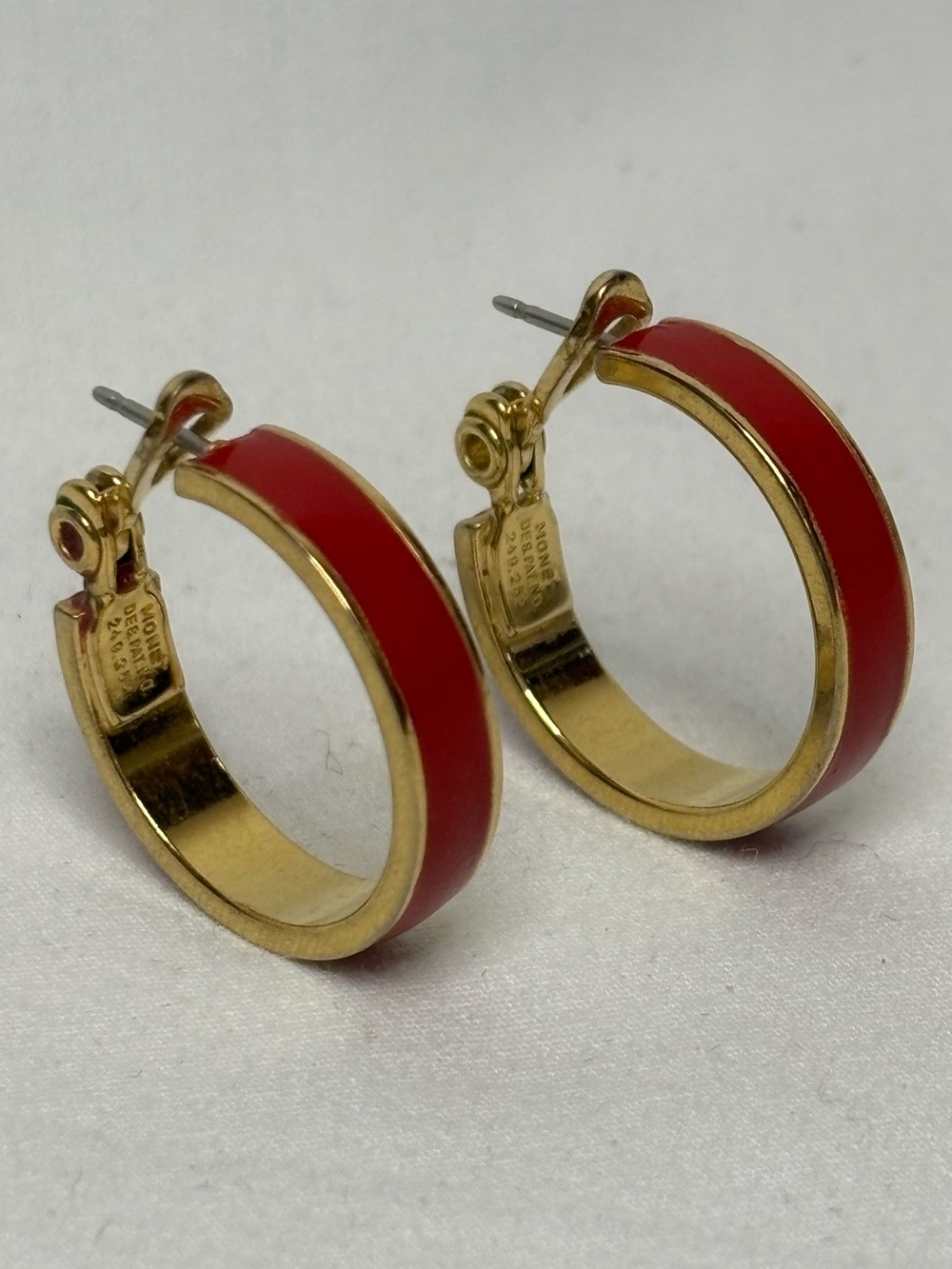 Vintage Monet Red Enamel Gold Tone 3/4” Hoop #6104